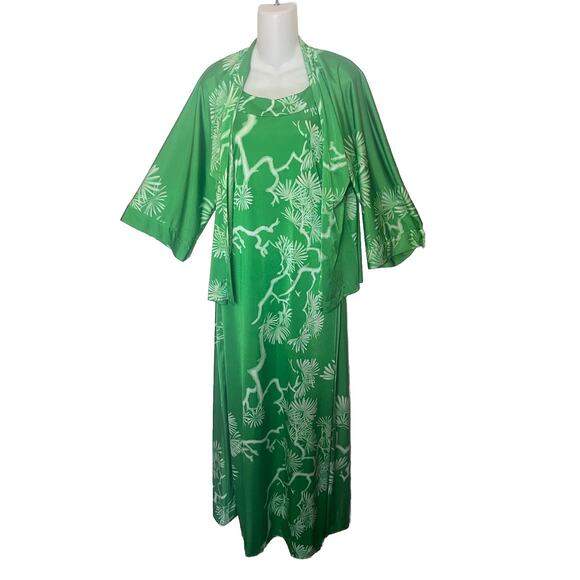 2pc Liberty House Kiyomi Vintage Sleeveless Dress & Jacket Top Green Maxi Small - Picture 2 of 13